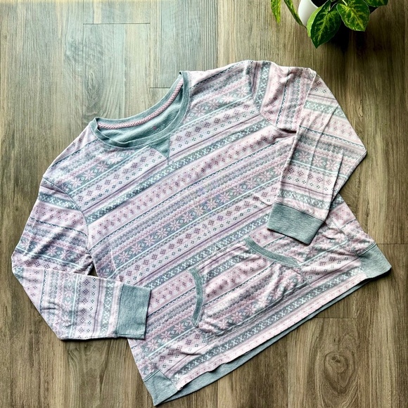 Cuddl Duds Brushed Knit Pajama Sleep Top Pink Gray Fair Isle Print Size XL - Picture 11 of 12